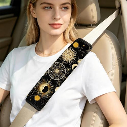 2 Pcs Seat Belt Cover for Women Men, Sun and Moon Car Seat Strap Pads for Kids, Bohemian Soft Car Seats Belt Cushion Pads for Girls and Boys Children Adults - color: Sun and Moon