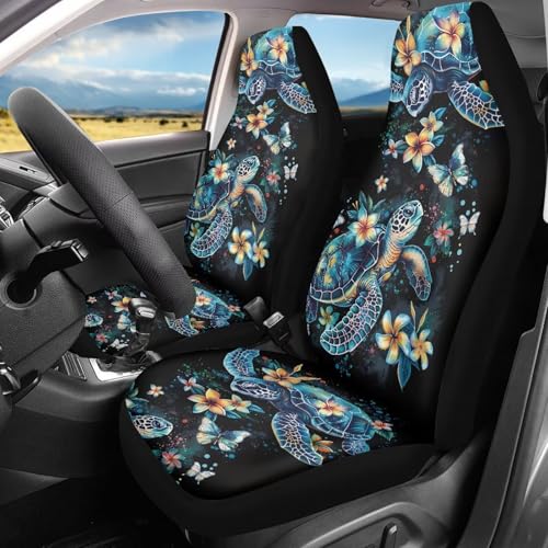 Howilath Sea Turtle Floral Car Front Seat Cover for Men Women Stretchy Bucket Seat Covers High Back Accessories Interior Decor - 2 Piece - color: Sea Turtle Floral