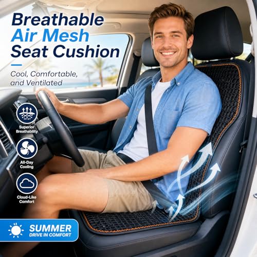 Summer 3D Air Big Mesh Car Seat Cushion Pad,Universal Fit Cooling Breathable and Vent Mesh Car Seat Cushions Cover for Truck SUV Pikup Sedan Accessories 1PCS (Black) - color: Black