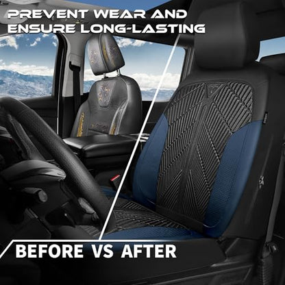 CAR PASS Waterproof Black Blue Car Seat Covers Front Seat Covers Neoprene Wetsuit,All-Weather Non-Slip Durable,Universal Fit for SUV Trucks Automotive,Armrest Airbag Compatible,Emboss Black Blue - color: Black and Blue, size: Two Front