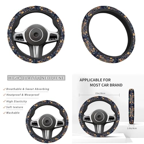 Dragonfly Print Car Steering Wheel Cover Sets for Women Moon Flower Auto Interior Accessories Cup Holder Armrest Pad Seatbelt Cushion Fit Vans Trucks,SUV - color: Dragonfly print