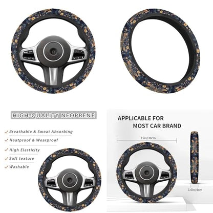 Dragonfly Print Car Steering Wheel Cover Sets for Women Moon Flower Auto Interior Accessories Cup Holder Armrest Pad Seatbelt Cushion Fit Vans Trucks,SUV - color: Dragonfly print