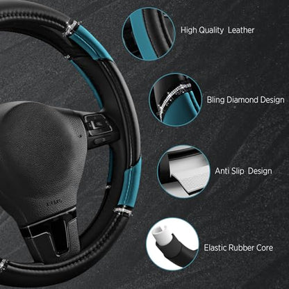 Road Comforts Leather Steering Wheel Cover - Made with PVC Leather - Anti-Slip, Universal Fit 14 1/2 inches to 15 inches - Dark Blue - color: Dark Blue