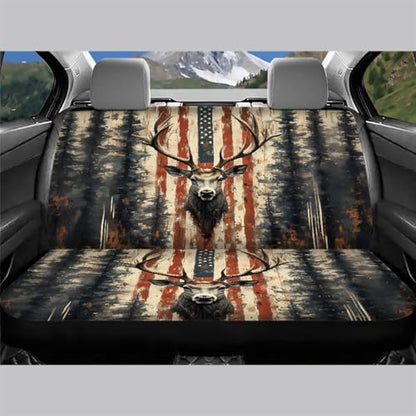 AFPANQZ Universal Car Back Seat Covers - American Flag Deer Design, 2 Pack, Rear Seat Protection Cushion Covers - color: American Flag Deer