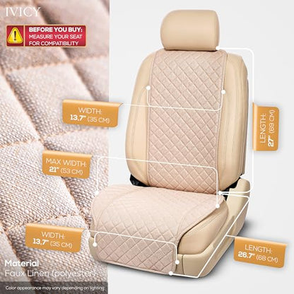 IVICY Faux Linen Front Car Seat Cover – Non-Slip Bucket Seat Protector for Most Cars, SUVs, Vans & Trucks – 1 Seat Cover, Machine Washable, Side-Airbag Friendly, Light Beige - color: BEIGE WS LN