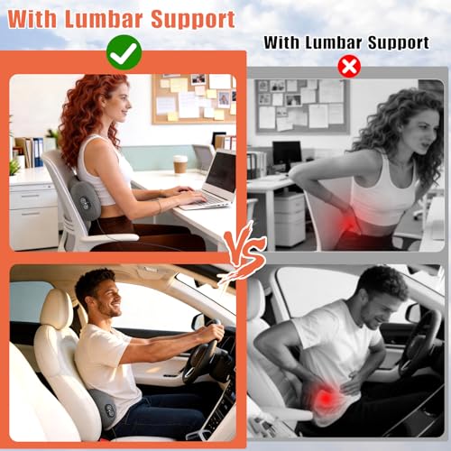3-in-1 Electric Lumbar Support Pillow with Heat, Vibration and Traction, Triple Fusion Low Back Massager for Pain Relief Deep Tissue, Ergonomic Memory Foam Lumbar Support Massager for Car/Bed/Office