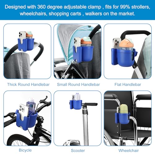 Accmor Stroller Cup Holder with Phone Holder, Bike Cup Holder, Universal Cup Holder for Uppababy Nuna Doona Strollers, 2-in-1 Cup Holder for Walker, Wheelchair, Scooter - color: All Dark Blue & All Dark Blue