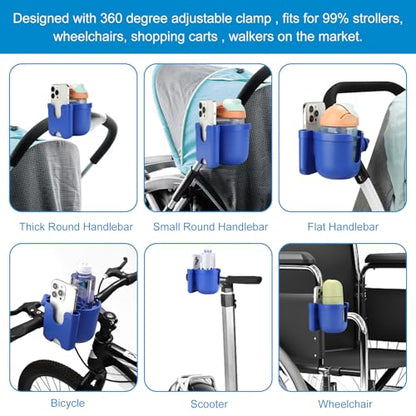 Accmor Stroller Cup Holder with Phone Holder, Bike Cup Holder, Universal Cup Holder for Uppababy Nuna Doona Strollers, 2-in-1 Cup Holder for Walker, Wheelchair, Scooter - color: All Dark Blue & All Dark Blue
