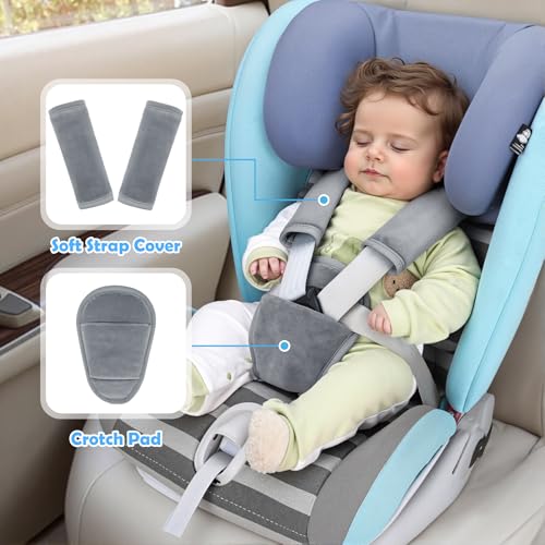 3 Pcs Car Seat Stroller Straps Pads for Baby, Newborn Soft Shoulder Strap and Crotch Covers, Universal Shoulder Straps Pads for Car Seat, Pushchair, High Chair (Grey) - color: Grey