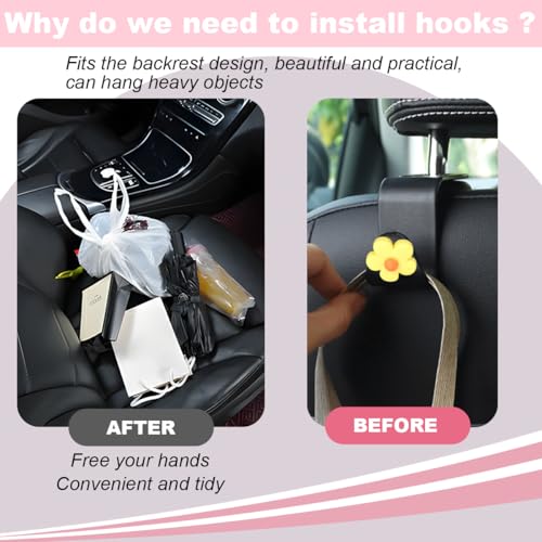 4 PCS Car Headrest Hook, Multifunctional Flower Vehicle Seat Back Storage Hook, Cute Automotive Seatback Organizer Hanger for Purse Grocery Bag Handbag, Universal Fit (Black/Yellow) - color: Black/Yellow