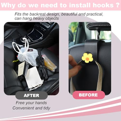 4 PCS Car Headrest Hook, Multifunctional Flower Vehicle Seat Back Storage Hook, Cute Automotive Seatback Organizer Hanger for Purse Grocery Bag Handbag, Universal Fit (Black/Yellow) - color: Black/Yellow