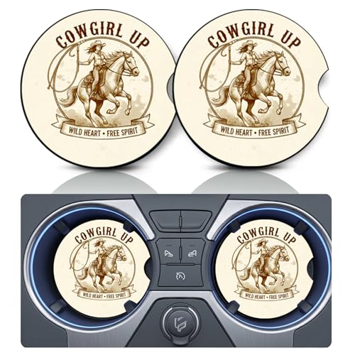 2PCS Western Cowboy Car Cup Holder Coasters, Cars Coasters for Cup Holders,Anti Slip Rubber Mat with Finger Slot, Cowboys Car Accessories Interior Decor, Western Cowboy Themed Gifts Animal Lovers - color: Western Cowboy