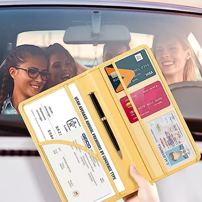 CoBak Car Registration and Insurance Holder - Vehicle Glove Box Car Organizer,Auto Truck Comparment Accessories Case with Magnetic Closure for Essential Document,Driver License,Cards - color: L-Yellow