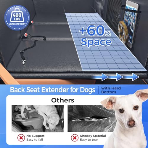 Back Seat Extender for Dogs, Hard Bottom Dog Car Seat Cover for Truck Back Seat, Upgraded PU Leather Dog Hammock for Car, Waterproof, Anti Scratch, Larger Space,（Holds 400lbs） - color: Black, size: XL