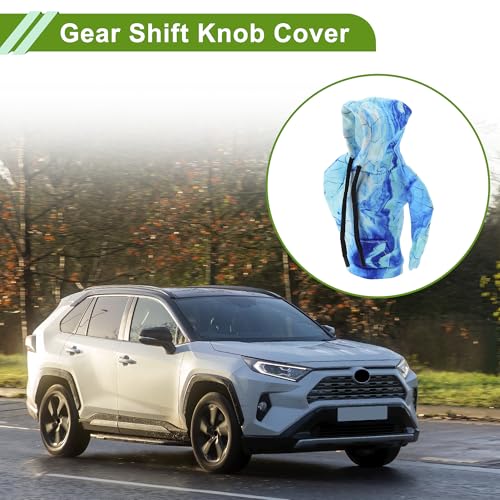 Universal 16x11cm/6.3"x4.33" Gear Shift Knob Cover Decoration Stick Shifting Handle Protector Polyester 1 Pc Hoodie Style Light Blue Deep Blue