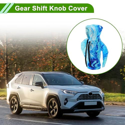 Universal 16x11cm/6.3"x4.33" Gear Shift Knob Cover Decoration Stick Shifting Handle Protector Polyester 1 Pc Hoodie Style Light Blue Deep Blue