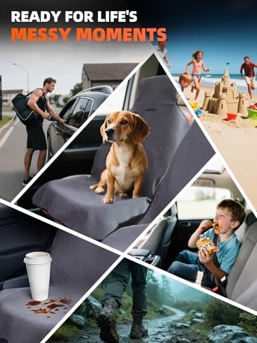 1 Pack Towel Car Seat Cover Towel, Waterproof Washable Front Seat Protectors with Terry Cloth, Non-Slip Backing, Universal Fit for Cars SUVs Trucks,Gym,Beach,Pets, Kids,Road Trips (Gray)