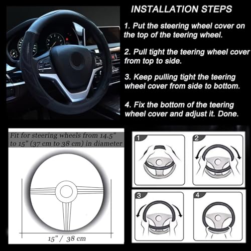 Alusbell Microfiber Leather Steering Wheel Cover Breathable Auto Car Steering Wheel Cover for Men Large-Size with 15 1/2 inches-16 inches Outer Diameter Black - color: Black-L