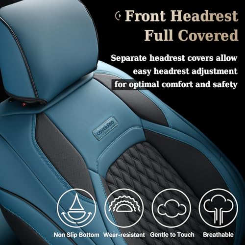 Coverado Blue Front Seat Covers for F150, Full Coverage Waterproof Leather Protectors, Fit Ford F150 2015-2026 & F250 F350 F450 2017-2026 - color: Blue, size: Front