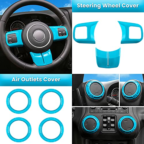 18 PCS Full Set Interior Decoration Trim Kit Steering Wheel Center Console Door Handle Air Conditioning Vent Cup Holder Gear Cover Trim for Jeep Wrangler JK JKU 2011-2018 4-Door (Light Blue) - color: Light Blue