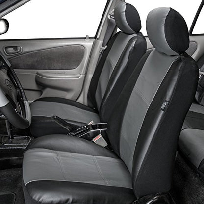 FH Group PU309115 Built-in Seat Belt Compatible PU Leather Seat Covers (Gray Black) Full Set – Universal Fit for Cars Trucks & SUVs - color: Gray/Black - Low Back (Faux Leather), size: Full Set