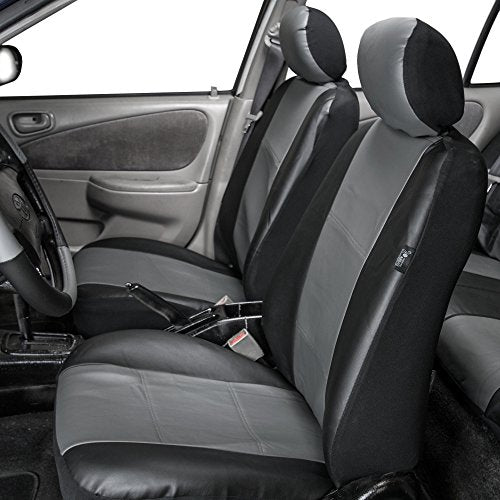 FH Group PU309115 Built-in Seat Belt Compatible PU Leather Seat Covers (Gray Black) Full Set – Universal Fit for Cars Trucks & SUVs - color: Gray/Black - Low Back (Faux Leather), size: Full Set