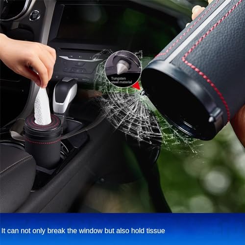 2 Pcs Car Tissue Holder, Multi-Purpose Round PU Leather Paper Tube with Window Breaker for Travel Facial Tissues Organizer, Car, Home, Bathroom, Office Use(Black&Brown)