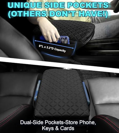Center Console Cover for Ford Explorer Arm Rest Lid, Diamond Quilted Armrest Pad with 1-Inch Comfort Lift (2011-2019)