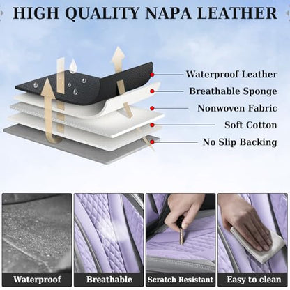 Coverado Car Seat Covers, Back Car Seat Cover, 3-Pieces Leather Seat Cover, Luxury Car Seat Cushion, Luxury Seat Cover Seat Protector Universal Most Cars Trucks SUV - color: Gray/Purple