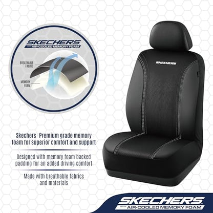 Skechers Memory Foam Seat Covers,Air- Cooled Mesh Thick Car Seat Covers,Leather Front Seat Covers,Airbag Compatible,Automotive Comfort Universal Fit for SUVs,Vans,Sedans,Cars,Trucks,Black - color: Black