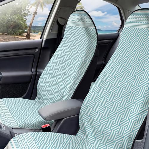 2 Pack Car Seat Towel Covers, Sweat Protector for Front Seats, Premium Thickened Microfiber with Boho Geometric, Breathable & Quick Dry, Slip-on Headrest Pocket for Gym, Beach, Running (Light Blue) - color: Light blue