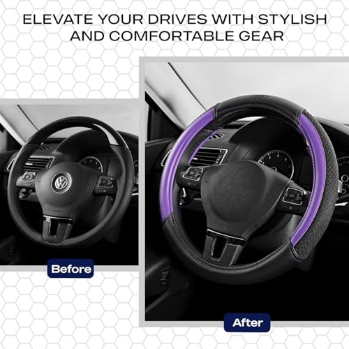 Skechers Air-Cooled Steering Wheel Cover,Leather Car Steering Wheel Cover Universal Fit 14" 1/2-15" Car Wheel Protector for Men Women Fit Suvs,Vans,Sedans,Car,Trucks,Purple - color: Purple