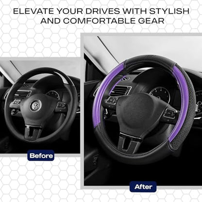 Skechers Air-Cooled Steering Wheel Cover,Leather Car Steering Wheel Cover Universal Fit 14" 1/2-15" Car Wheel Protector for Men Women Fit Suvs,Vans,Sedans,Car,Trucks,Purple - color: Purple