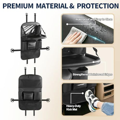 1 Pack Backseat Car Organizer with Foldable Tray Table, PU Leather Seat Back Organizer with Tablet Holder, Large Storage Pockets, Waterproof Kick Mat & Seat Back Protector for Cars, SUVs & Minivans - size: 1 Pack