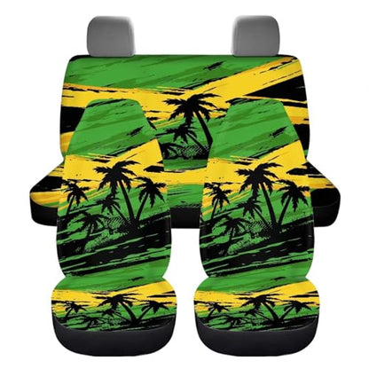 Howilath Jamaican Flag Car Seat Cover Full Set 4-Piece Coconut Tree Front & Rear Split Auto Seat Cushion Auto Accessories Universal Fit All Seasons - color: Jamaican Flag Coconut Tree