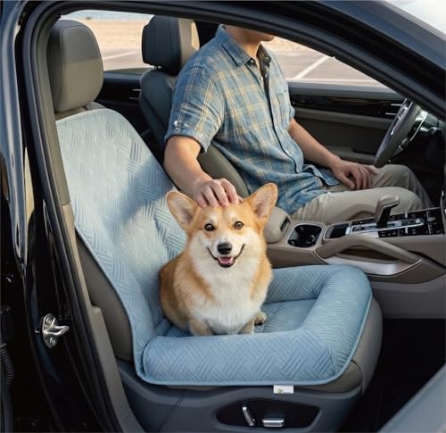 Premium Cooling Dog Car Seat Mat for Small & Medium Dogs, Breathable Puppy Car Seat for Front & Back Seat Travel, Cool-to-Touch Washable Pet Travel Lounge Mat with Supportive Bolster