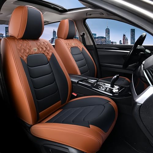 FLORICH Car Seat Covers, Leather Seat Covers, Front Seat Covers 2PCS,Waterproof Car Seat Protector, Auto Driver Seat Covers Accessories Fit for Most SUV Trucks(Brown&Black, Front Pair) - color: Brown&Black, size: Frontpair