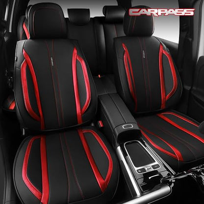 CAR PASS Nappa Leather Car Seat Covers, Durable Waterproof Luxury Universal Seat Covers for SUV Pick-up Truck Sedan, Anti-Slip Driver 5 Seat Covers Full Set with Backrest, Black Metallic Red - color: Black Metallic Red, size: Full Set