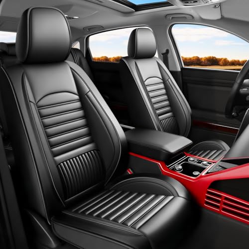 Fit Civic Car Seat Covers Compatible with Honda Civic 2022 2023 2024 2025 2026 Sport, Sport Touring, EX, EX-L, LX, Touring, Model-Full Coverage Breathable Leather (2 Front/Black) - color: Front Pair F04 Black, size: 2022-2026 Civic
