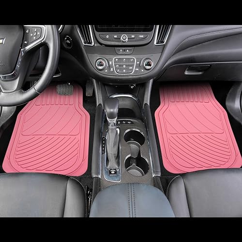Heavy Duty Rubber Floor Mats, Durable All Weather Pink Car Mats for Women, Girly, Universal Waterproof Floor Mats for Sedan, SUVs, Truck, Vans Set of 4