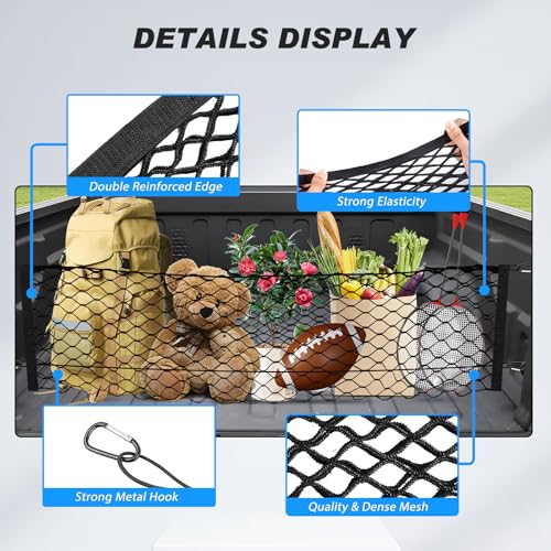 Truck Bed Cargo Net for Nissan Frontier 2022-2025 2026 Accessories, Envelope Style Pickup Truck Bed Cargo Net, Elastic Heavy Duty Nylon Mesh Storage Netting Organizer - size: Nissan Frontier