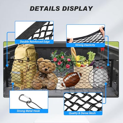 Truck Bed Cargo Net for Nissan Frontier 2022-2025 2026 Accessories, Envelope Style Pickup Truck Bed Cargo Net, Elastic Heavy Duty Nylon Mesh Storage Netting Organizer - size: Nissan Frontier