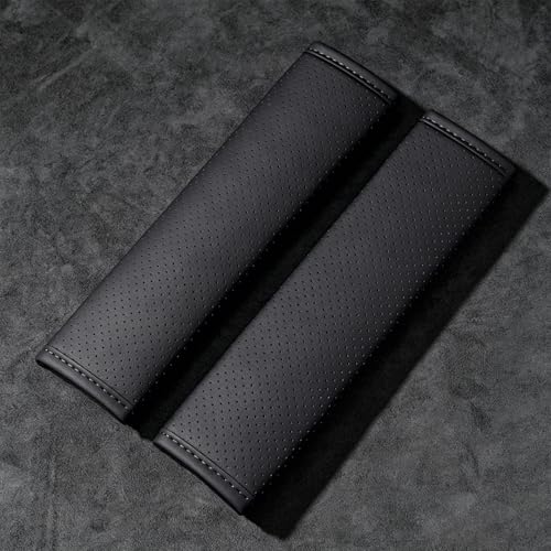 Black Breathable PU Leather Seat Belt Covers - 2Pcs, Perforated Seat Belt Pads, Universal Fit for Car Truck SUV - color: ck-black