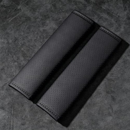 Black Breathable PU Leather Seat Belt Covers - 2Pcs, Perforated Seat Belt Pads, Universal Fit for Car Truck SUV - color: ck-black