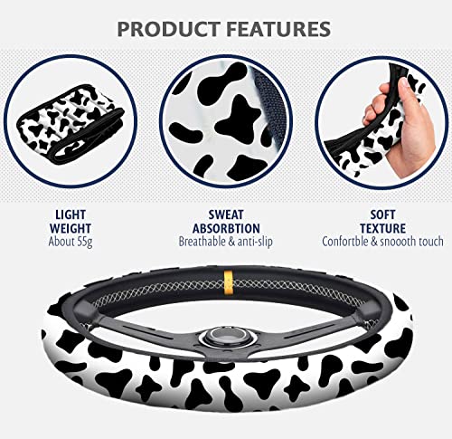 4 Pieces Cow Print Steering Wheel Cover Set with 2PCS Car Cup Coasters & Quarter Keyring, Universal 14.5-15 inches, Fashion Non-Slip Cow Print Steering Wheel Cover - color: Cow Print