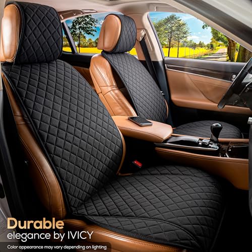 IVICY Faux Linen Front Car Seat Cover – Non-Slip Bucket Seat Protector for Most Cars, SUVs, Vans & Trucks – 1 Seat Cover, Machine Washable, Side-Airbag Friendly, Black - color: BLACK HYB LN