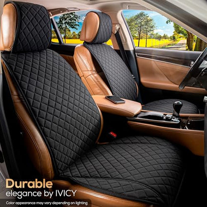 IVICY Faux Linen Front Car Seat Cover – Non-Slip Bucket Seat Protector for Most Cars, SUVs, Vans & Trucks – 1 Seat Cover, Machine Washable, Side-Airbag Friendly, Black - color: BLACK HYB LN