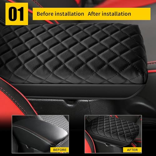 AOMSAZTO Center Console Cover Customized Armrest Cover Compatible with 2015-2019 Hyundai Sonata, Soft Cozy Leather Arm Rest Covering for Car, Well-Make Durable Console Cushion Pad - color: black-1