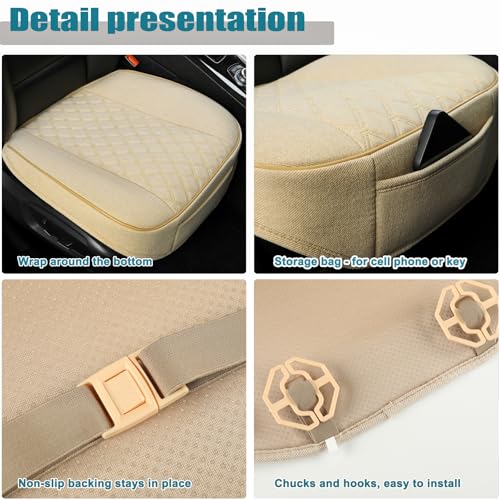 Linen Front Car Seat Cover Protector Anti-Slip Bottom Seat Cover Fits 95% of Vehicles,Wrapping Around The Bottom,Diamond Pattern(Beige-1Pcs) - color: Diamond Pattern-Beige, size: 1 Piece Linen