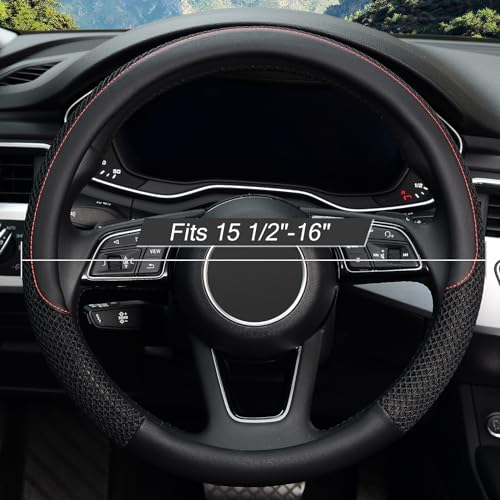 16 inch Steering Wheel Cover, Black Microfiber Leather Viscose, Breathable, Compatible for F150 F250 F350 Ram 4Runner Tacoma Tundra Range Rover - color: black, size: Large size[15.5''-16'']